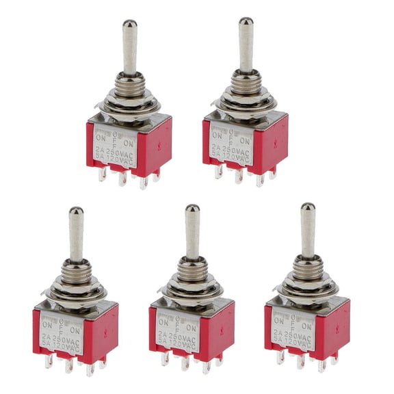yotijay 5pcs Mini on off on Toggle Switch 6 PIN 2 Positive SPST Model Equipment - Red