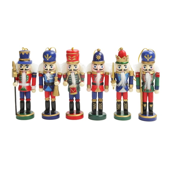 yotijay 6 Pieces Christmas Nutcracker Hanging Ornaments Wooden Nutcracker Cartoon Puppet