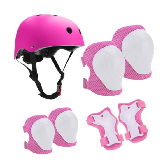 yotijay 7 Pieces Kids Helmet Protection Gear Set Hand Elbow Knee Pads Teens Children Skateboard Helmet for Bike Riding Sports Pink