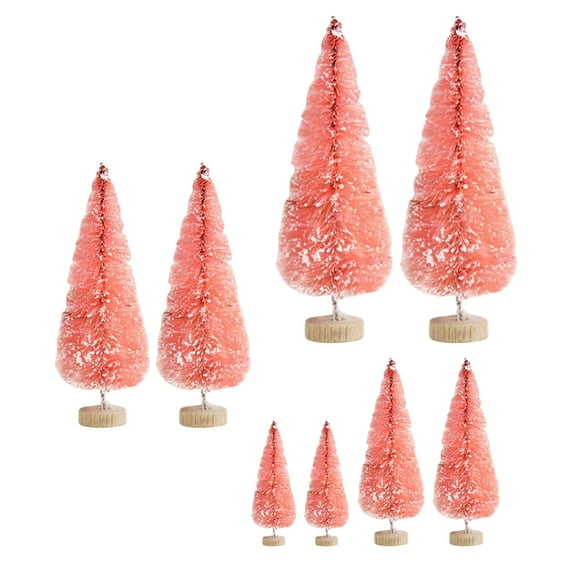 yotijay 8 Pieces Mini Artificial Christmas Tree Ornaments 4 Sizes Bottle Brush Trees for Pink