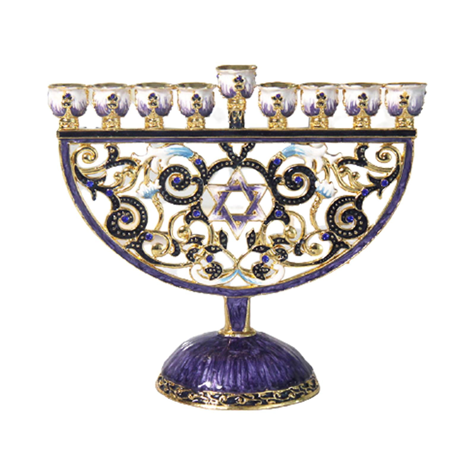 yotijay 9 Branches Candelabrum Hanukkah Menorah Judaism Star of Enamel Candlesticks Chanukah Candelabra Embellished Crystals