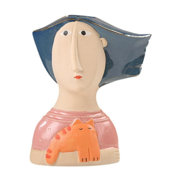 yotijay Abstract Face Vase Abstract Statue Unique Plant Pot Decorations Ceramic Vase for 14.5cmx7.7cmx17.7cm