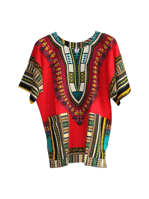 African Dashiki T Shirt, Comfortable V Colour Short Sleeve Shirts Tops , Size
