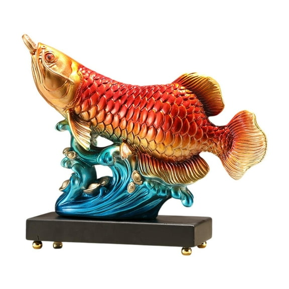 yotijay Arowana Statue Art Crafts Prosperity Sculpture for Desk Shelf Bookshelf Blue