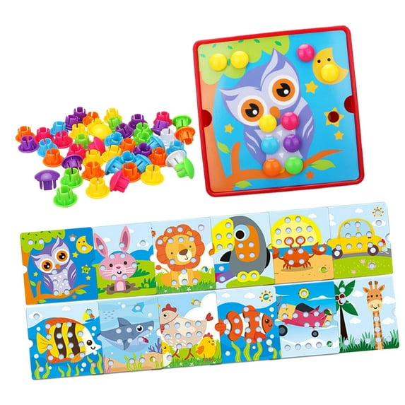 yotijay Assorted Color Mosaic Pegboard Educational Toys, 46 Buttons and 12 Pictures with E