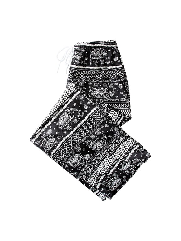 Boho Harem Pants Elephant Women Pants Thai Casual Clothing Wide Leg, Hippie Lady White Scale