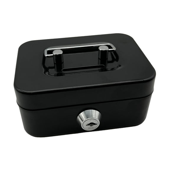 yotijay Box with Lock Box Case Money Saving Box Metal Handle Lockable Portable Black