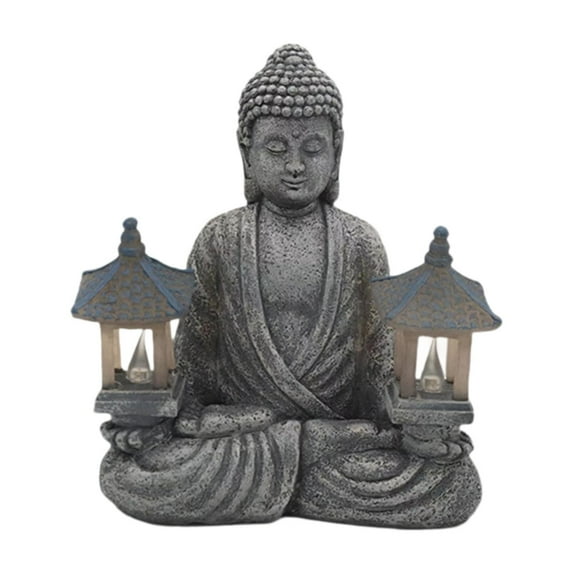 yotijay Buddha Statue with Solar Light Resin Figurine for Spiritual Room Office Yard Lighthouse