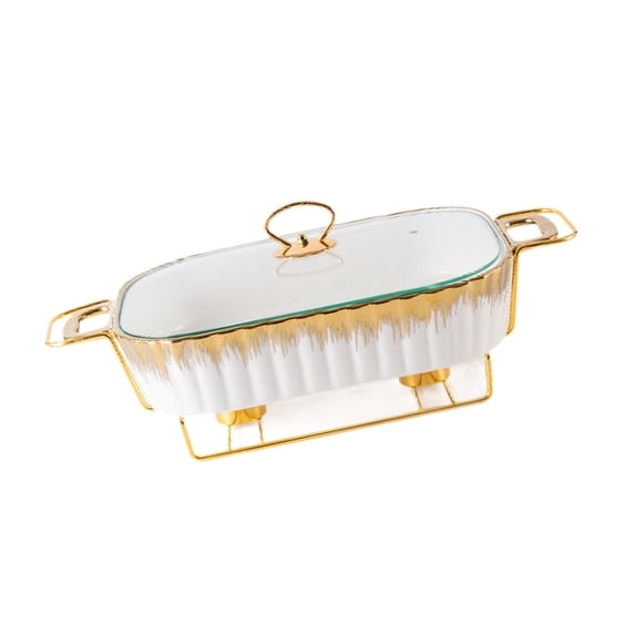 yotijay Buffet Dish Tray Casserole Tray Clear Lid Easy to Clean Rectangular Chafing Dish white