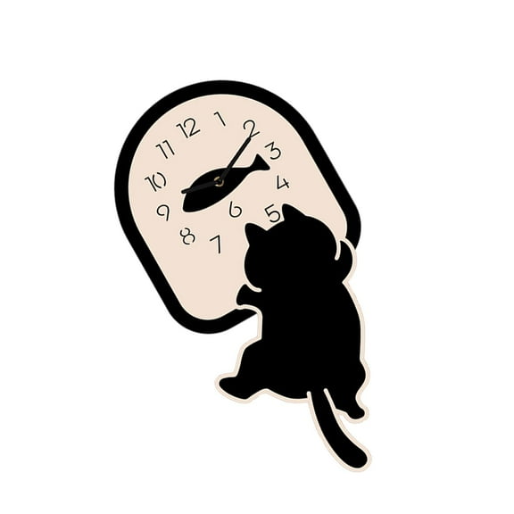 yotijay Cat Wall Clock Black Arabic Numbers Office Analog Clock Silent Hanging Clock for 40cmx20cm