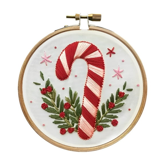 yotijay Christmas Embroidery Kit Christmas Pattern DIY Needlepoint Set with Instructions Candy Cane