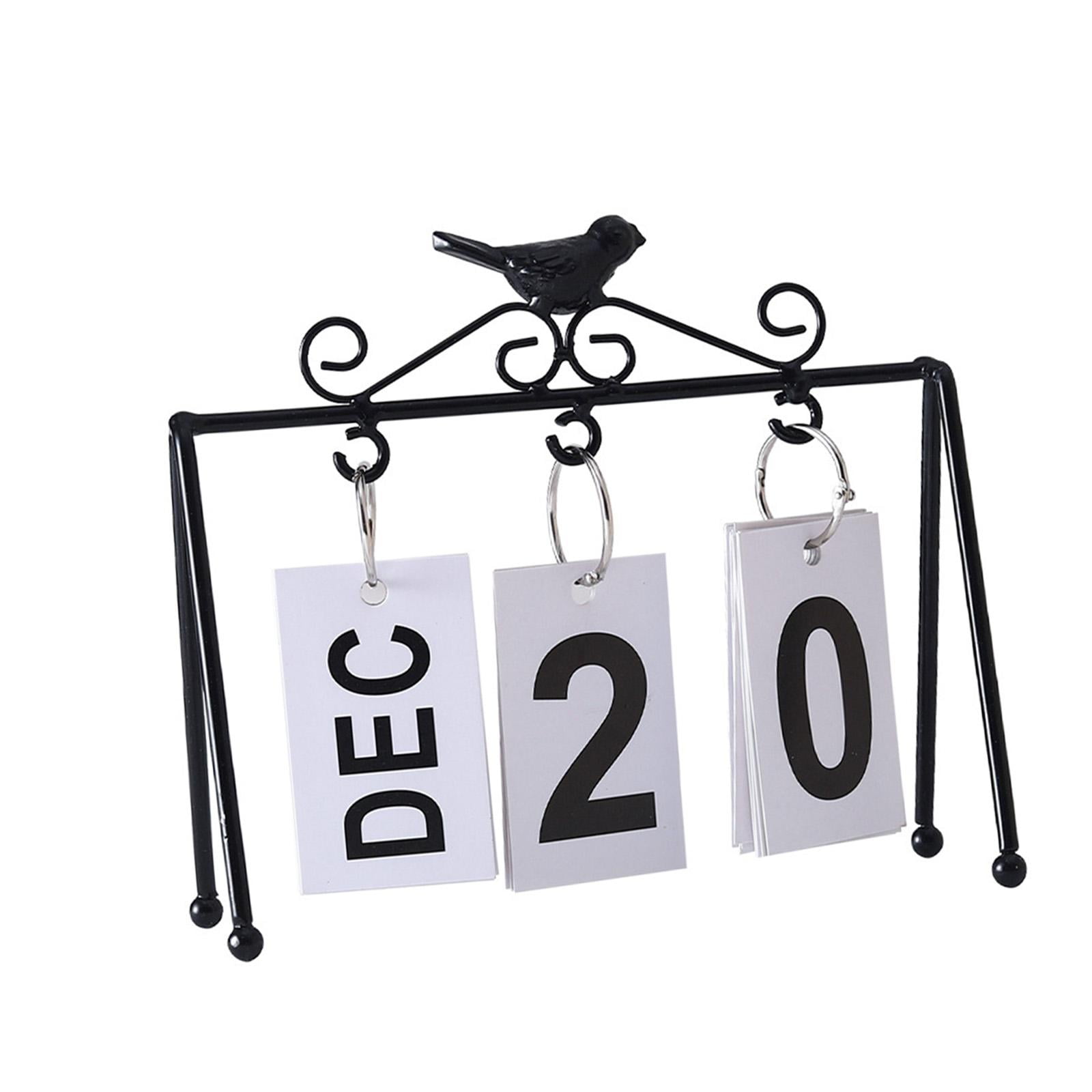 yotijay Creative Desk Calendar Iron Frame Reusable Perpetual Desktop Calendar for Office Black