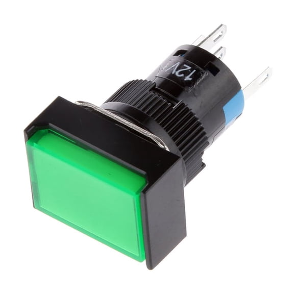 yotijay DC 12V SPDT Momentary Square Push Button Switch 16mm with Green LED Light 3A