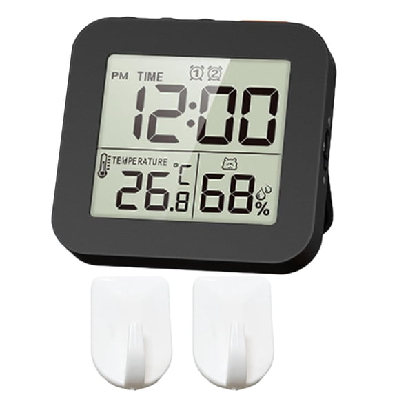 yotijay Digital Alarm Clock Digital Bathroom Clock Kitchen Wall Clock with Alarm Bedside 2Pcs Hooks Black