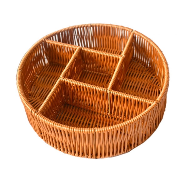 yotijay Divided Basket Organizer Multipurpose Platter Desktop Handwoven Storage Tray for Round