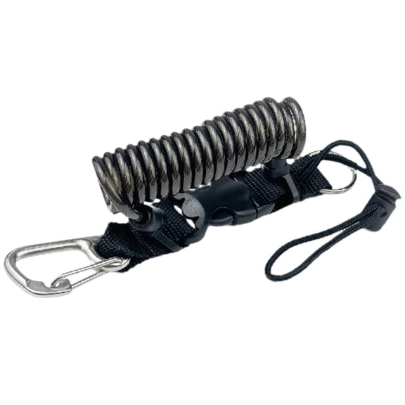 yotijay Diving Coil Lanyard Spring Coiled Camera Lanyard Metal with Hook Freediving Rope Black