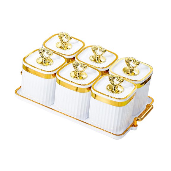 yotijay Dried Fruit Snack Serving Plate Divided with Lid Food Storage Box Containers for Porcelain white
