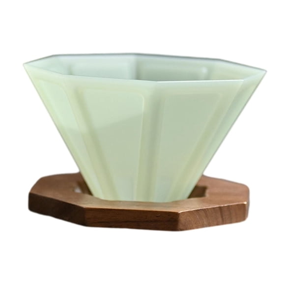 yotijay Dripper Coffee Cup Origami Coffee Cup with Walnut Wood Holder Deep Groove Design Green