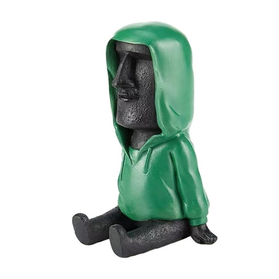 yotijay Easter Island Head Statue Moai Statue Decor Antique Portrait Ahu Sculpture Retro Black Green