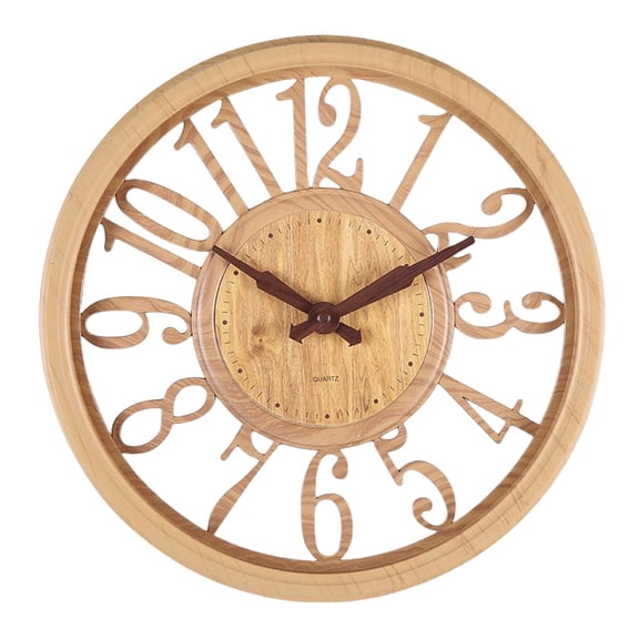 yotijay European Clock Hollow Wood Texture for Living Room Office Bedroom Natural Wood