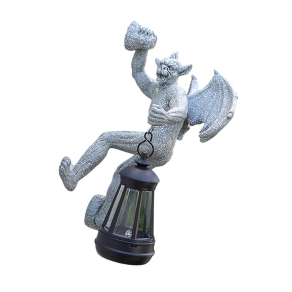 yotijay Garden Gargoyle Statue with Solar Light Gothic Sculpture for Tree Yard Patio Gray
