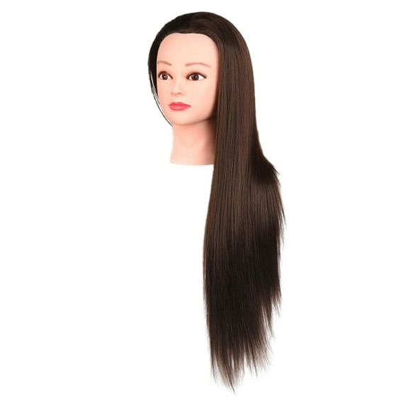 yotijay Hair Training Head Manikin Doll Head Synthetic Fiber Hair Mannequin Manikin Head Brown with Makeup