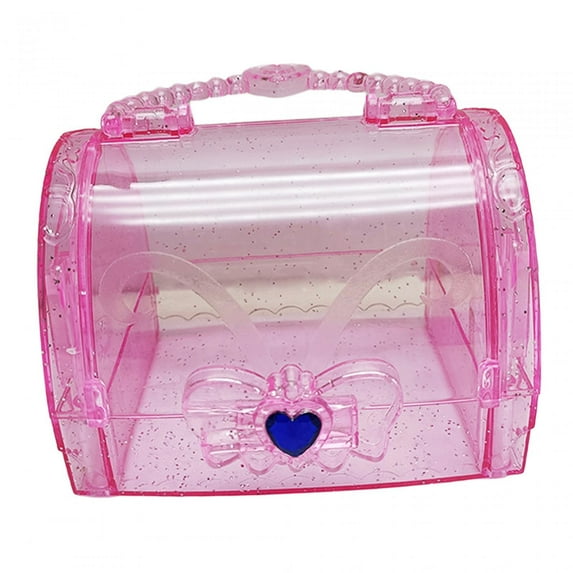 yotijay Handled Storage Box Sewing Box Organizer with Handle Hair Accessory Storage Case Clear and Pink