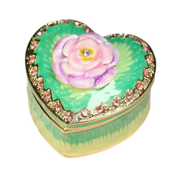 yotijay Heart Shape Jewelry Box Collectible Creative Trinket Box for Rings Necklaces Green