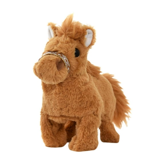 yotijay Horse Stuffed Toy Electric Toy Room Decoration Animated Simulation Horse Doll Stuffed Animal for Christmas Gift Girls Boys Kids Light Brown