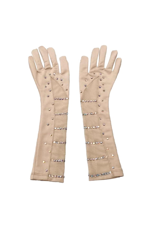 Ice skating gloves, skate gloves with rhinestone decoration, palm protection for L
