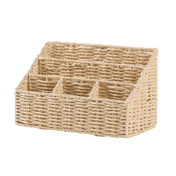 yotijay Imitation Rattan Basket 5 Grids Storage Box for Coffee Table Office Bathroom