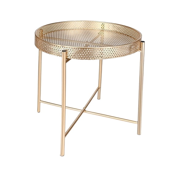 yotijay Iron Outdoor Side Table Bedside Table Removable Tray Accent End Table for Indoor Gold