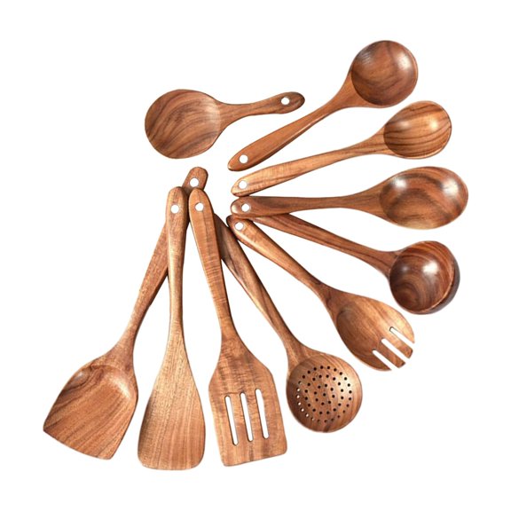 yotijay Japanese Wooden Kitchen Utensils Set Nonstick Long Handle Cookware 10pcs