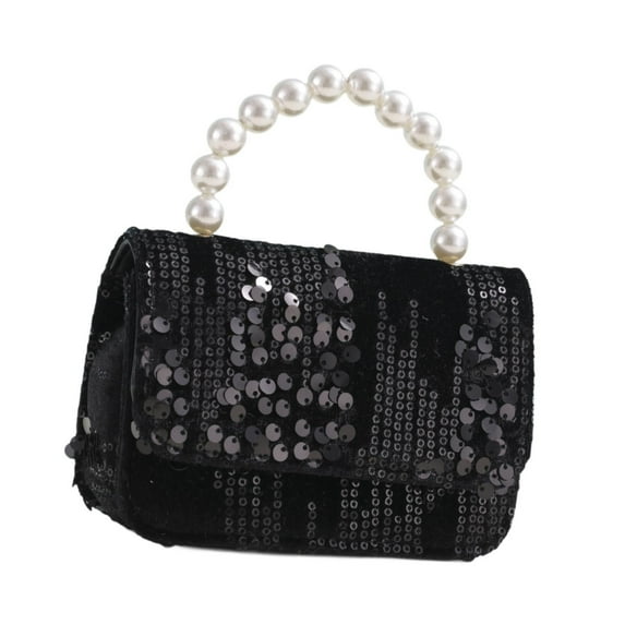yotijay Little Girl Handbag Beaded Handle for Children Lightweight Fashionable Crossbody Black
