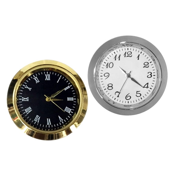 yotijay Pack of 2 1-7/16 Inch Round Clock Insert Fit Diameter 1-3/8 Inch Hole Metal Mini Clock Easy to Read Clock Fit up Clock Replacement Parts