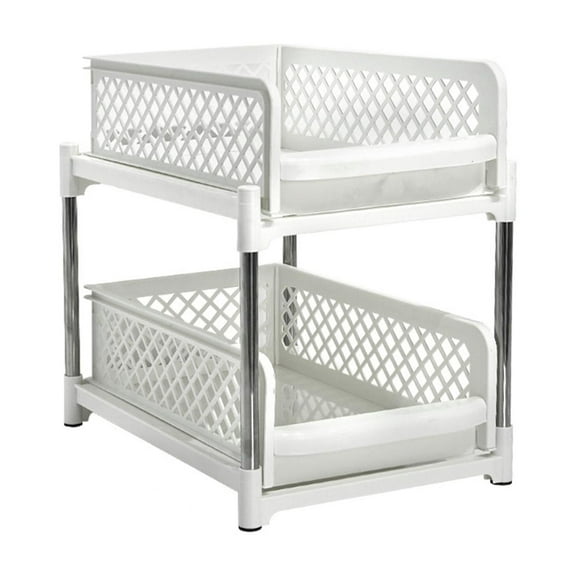 yotijay Pull Out Cabinet Organizer Spice Rack Organizer 2 Layer Multifunctional Bathroom White