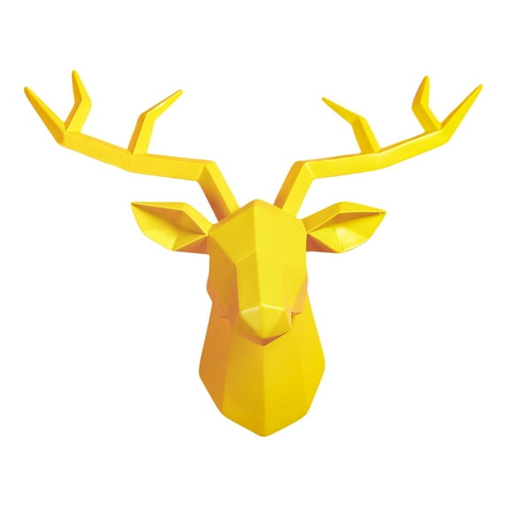 yotijay Resin Deer Head Sculpture Wall Mount Animal Statue Figurines Decoration Yellow