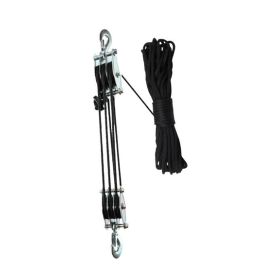 yotijay Rope Pulley Hoist Pulley System Effortless Compact Professional with Metal Bearing Heavy Duty Sturdy Rope Hoisting for Garage 3 Wheel and 15m Rope
