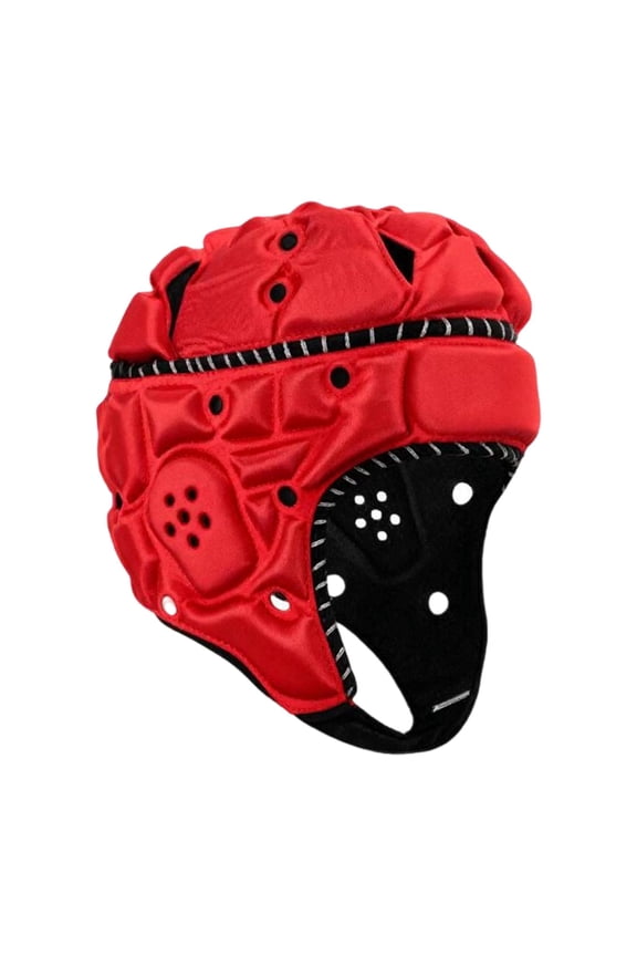 Rugby Scrum Cap Head Guard CE Certified Protective Padded Helmet, Adjustable Adult Red