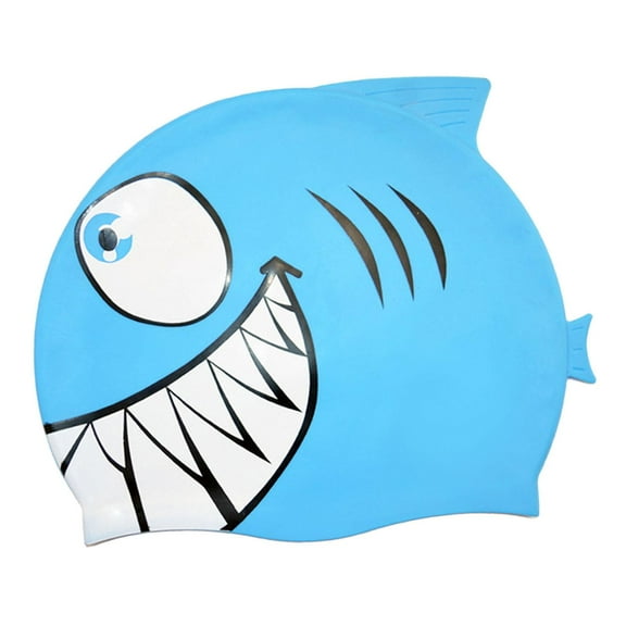 yotijay Shark Shaped Swimming Cap Bathing Cap for Children Short and Long Hair Teens Blue