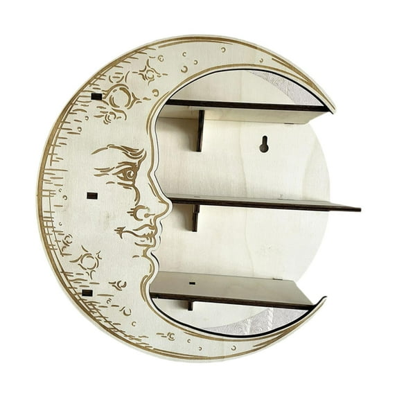 yotijay Shelves Wood Ornament Wall Hanging Decoration Moon Shape Wall Shelf for White