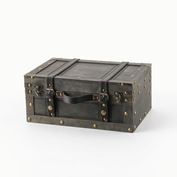 yotijay Storage Trunk with Handle Vintage Storage Trunk Antique-Style Wooden Chest for Photographers, Collectors, Home Decor, Photography Prop, Shelf Display