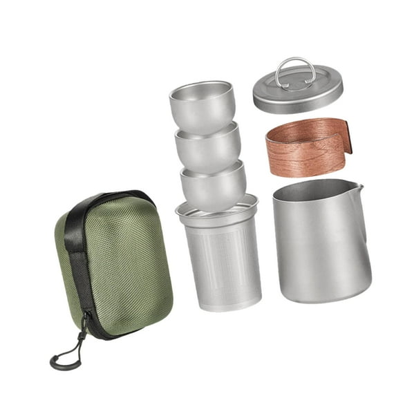 yotijay Titanium Tea Set Portable Tableware Brewing Cup for Traveling Outdoor Hiking with Handle Cover