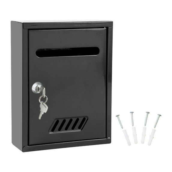 yotijay Wall Mount Mailbox Iron Post Box Letter Box Large Windproof Post Letter Lockable Black