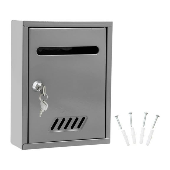 yotijay Wall Mount Mailbox Iron Post Box Letter Box Large Windproof Post Letter Lockable Gray