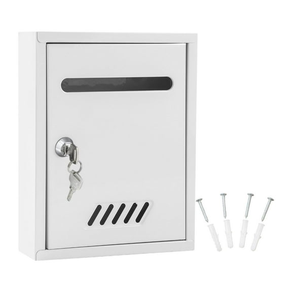 yotijay Wall Mount Mailbox Iron Post Box Letter Box Large Windproof Post Letter Lockable White