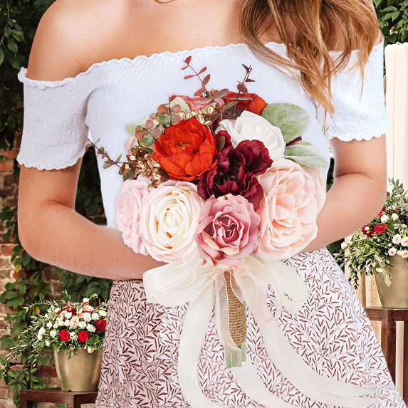 yotijay Wedding Bouquet Artificial Flowers Bride Holding Flowers for Valentine's Day Pink