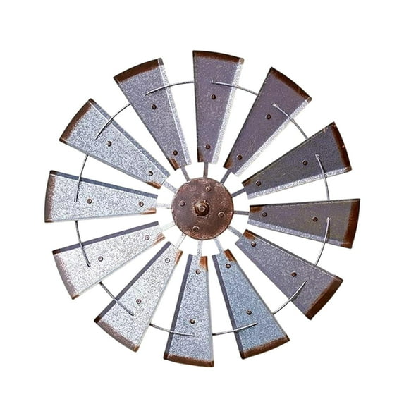 yotijay Windmill Wall Sculpture Hanging Ornament Vintage Rustic Wall Decor Iron Art for Farmhouse Bedroom Indoor/Outdoor Round 12 Leaves