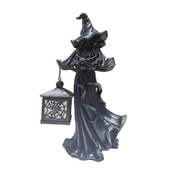 yotijay Witch with Lantern Statue Witch Figurine Halloween Decor Desktop Resin Sculpture Black