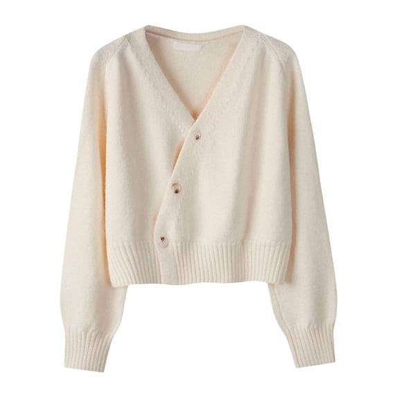 yotijay Women Knit Cardigan Sweater for Fall Winter V Neck Coat Jacket Long Sleeve Retro Apricot
